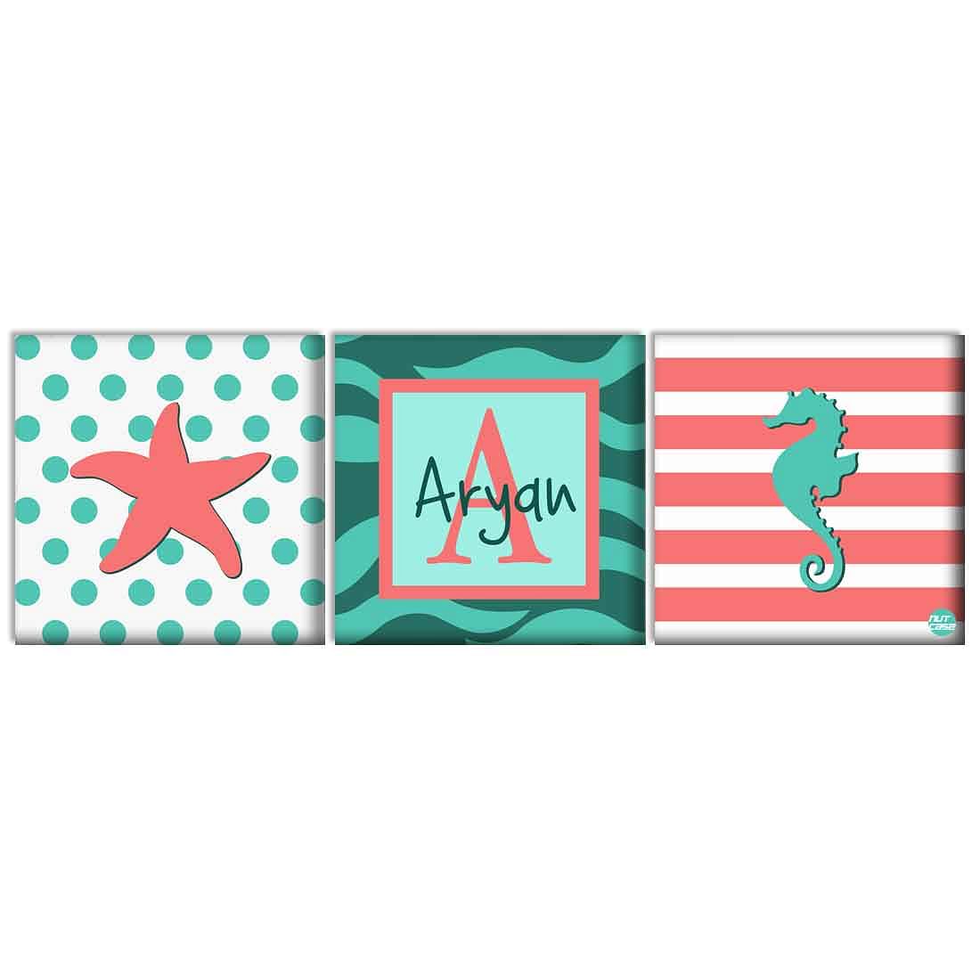 Personalized Nursery Wall Art  -Starfish and Seahorse Nutcase