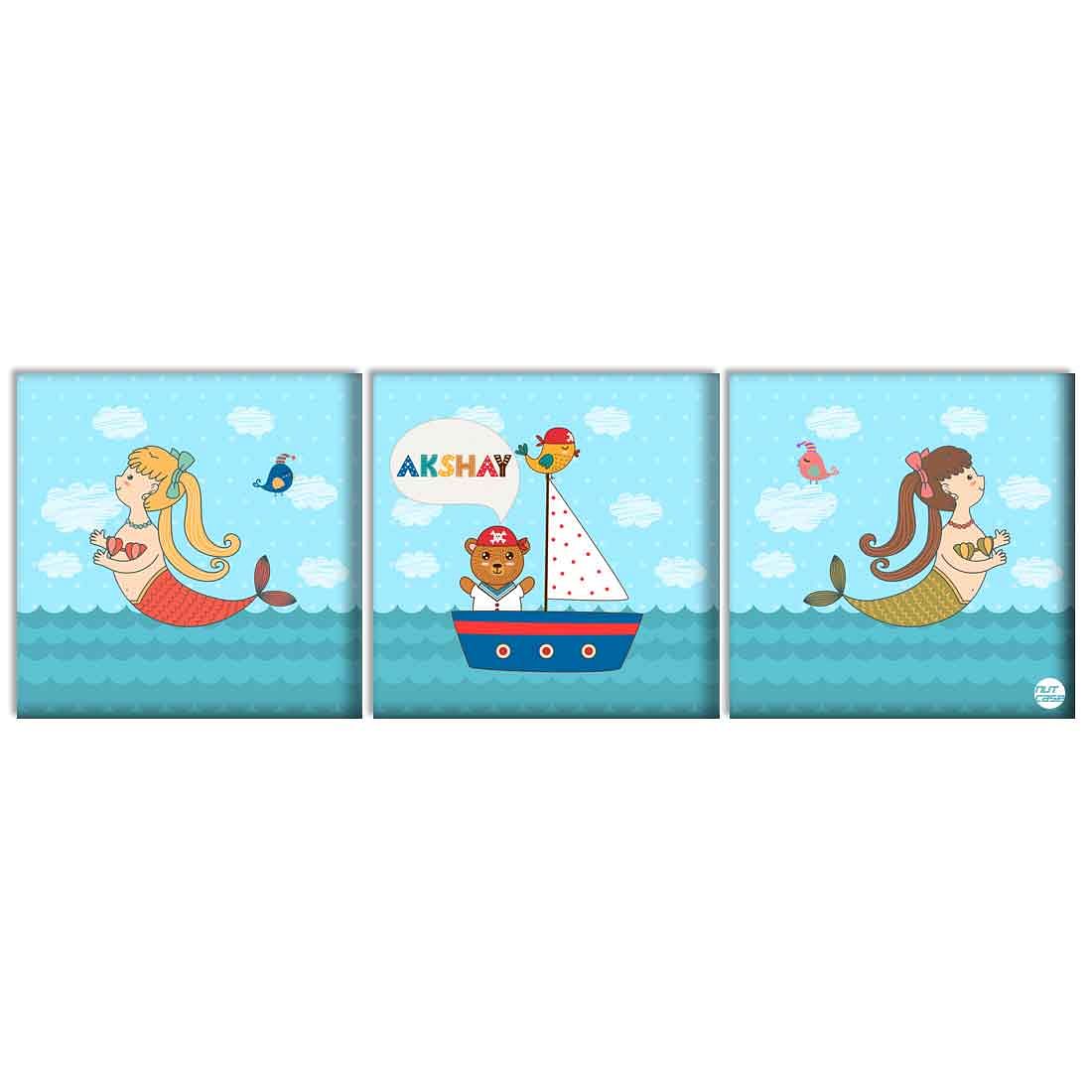 Personalized Nursery Wall Art  -Mermaid and Bear Nutcase