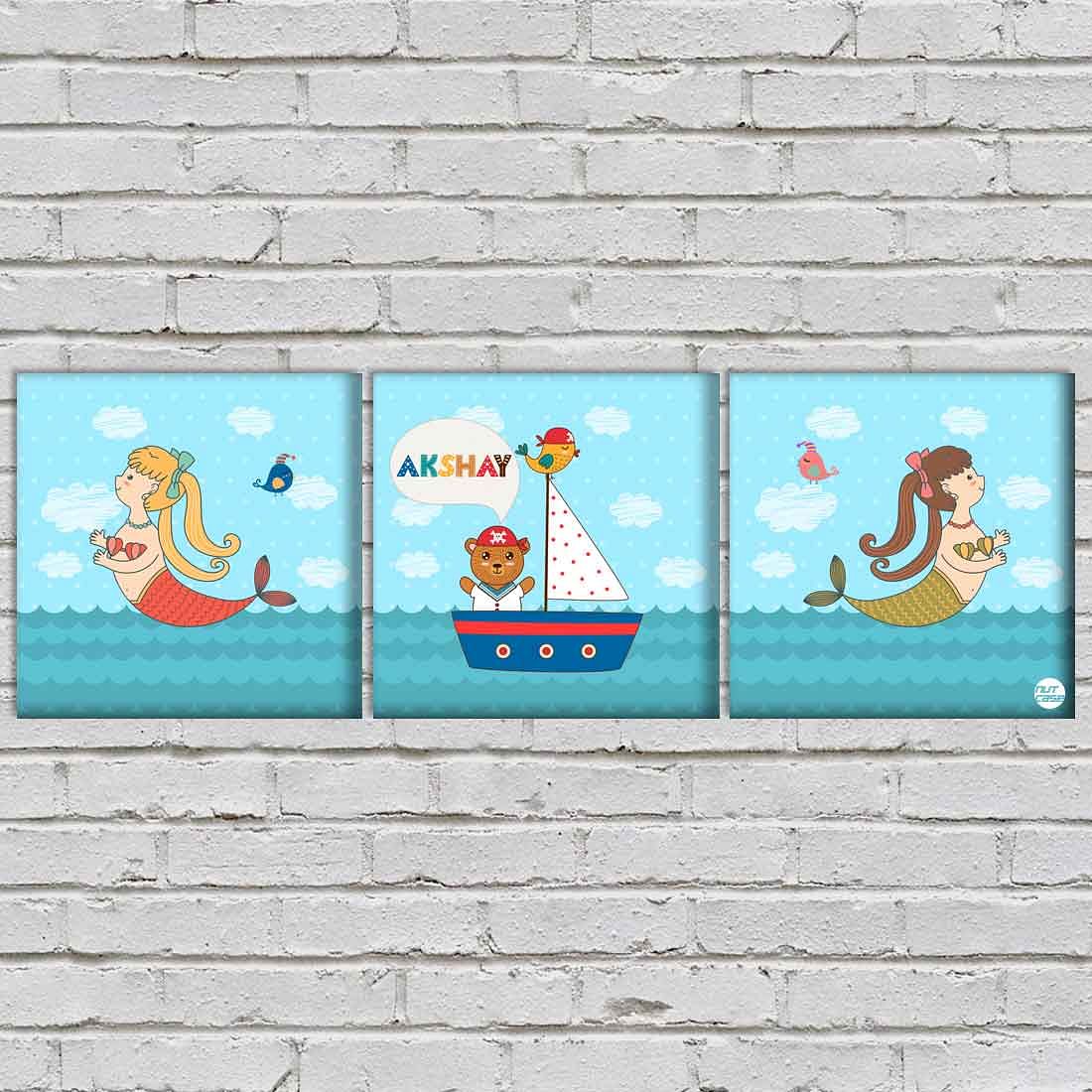 Personalized Baby Room Wall Art - Mermaid and Bear Nutcase