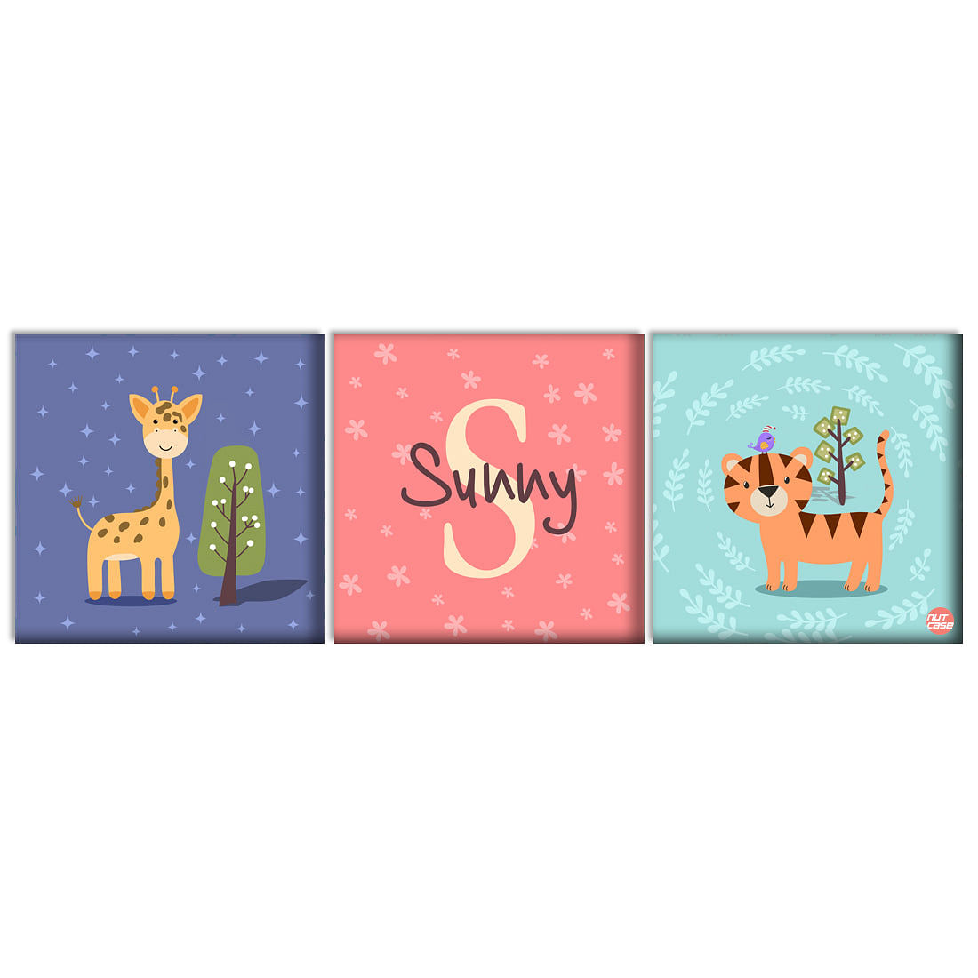 Personalized Nursery Wall Art (Set of 3) -Tigar and Giraffe Nutcase