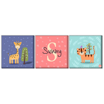 Personalized Nursery Wall Art (Set of 3) -Tigar and Giraffe Nutcase