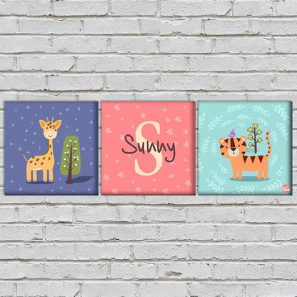 Personalized Nursery Wall Art (Set of 3) -Tigar and Giraffe Nutcase