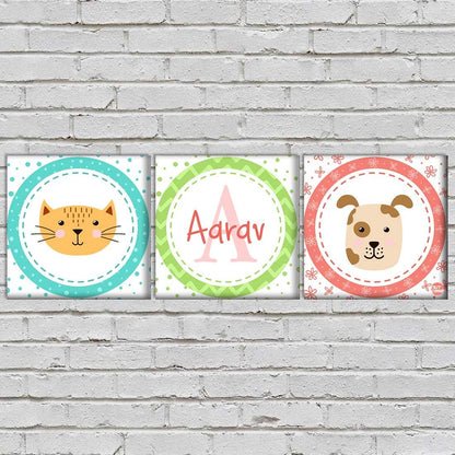 Personalized Nursery Wall Art  -Cute Dog & Cat Nutcase