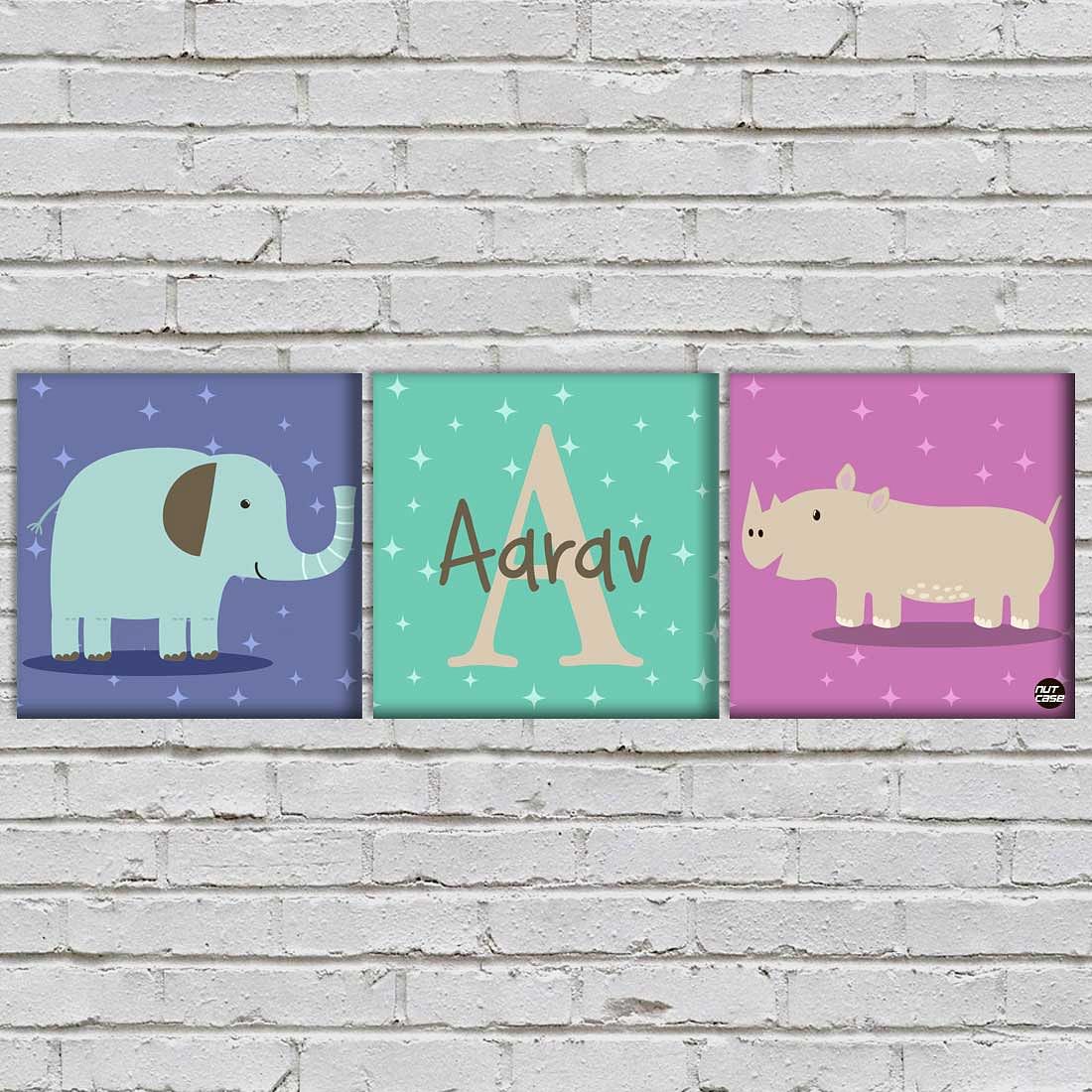 Personalized Nursery Wall Art  -Elephant and Rhinoceros Nutcase