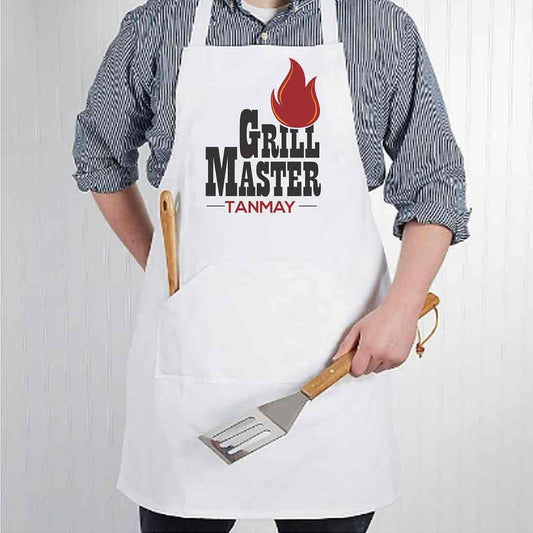 Personalised Mens White Aprons for Kitchen - Grill Master Nutcase