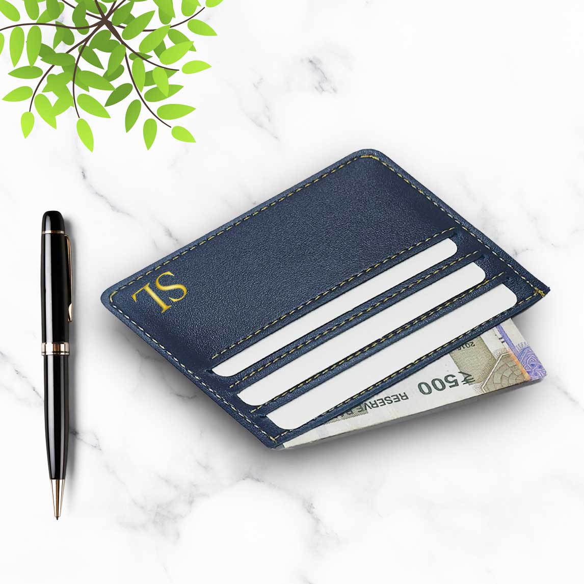 Personalised Credit Card Wallet Holder With Add Initials - Black Nutcase
