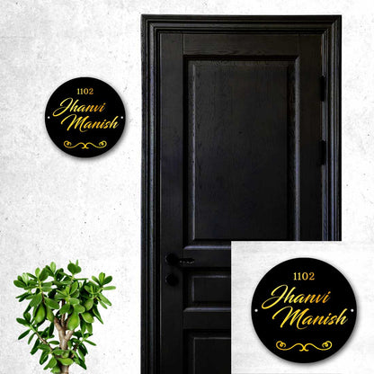 Personalised Round Name Plate for Home Flat Office Door Entrance - Family