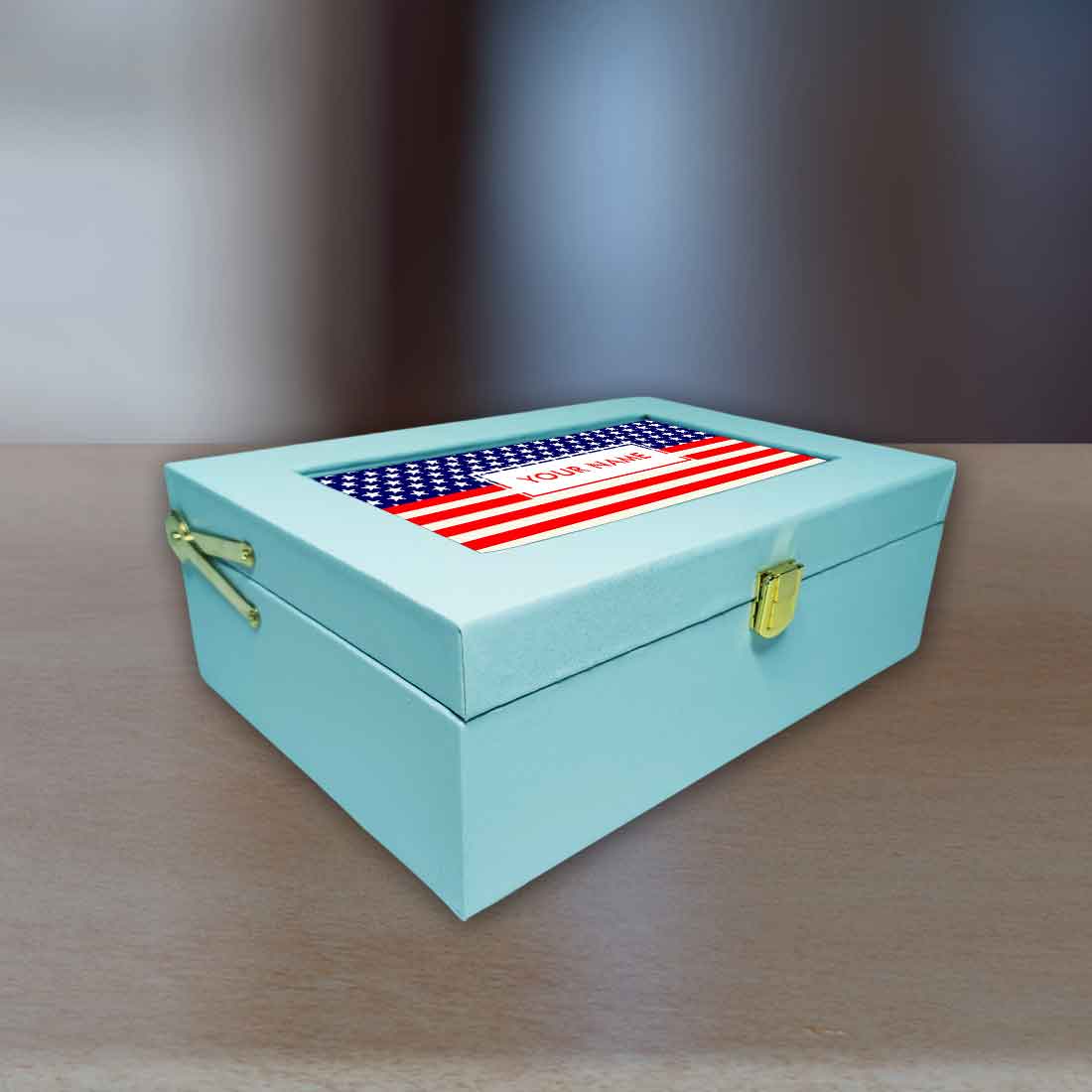 Personalised Gift Boxes for Men Vegan Leather Your Name -  American Flag