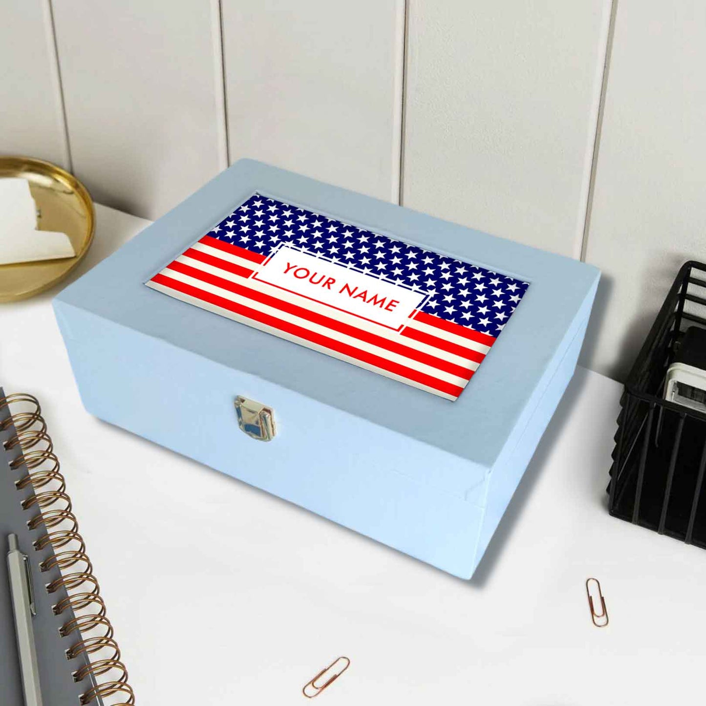 Personalised Gift Boxes for Men Vegan Leather Your Name -  American Flag