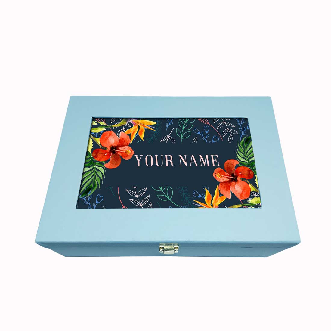 Customized Gift Box for Her Vegan Leather Add Name - Hibiscus