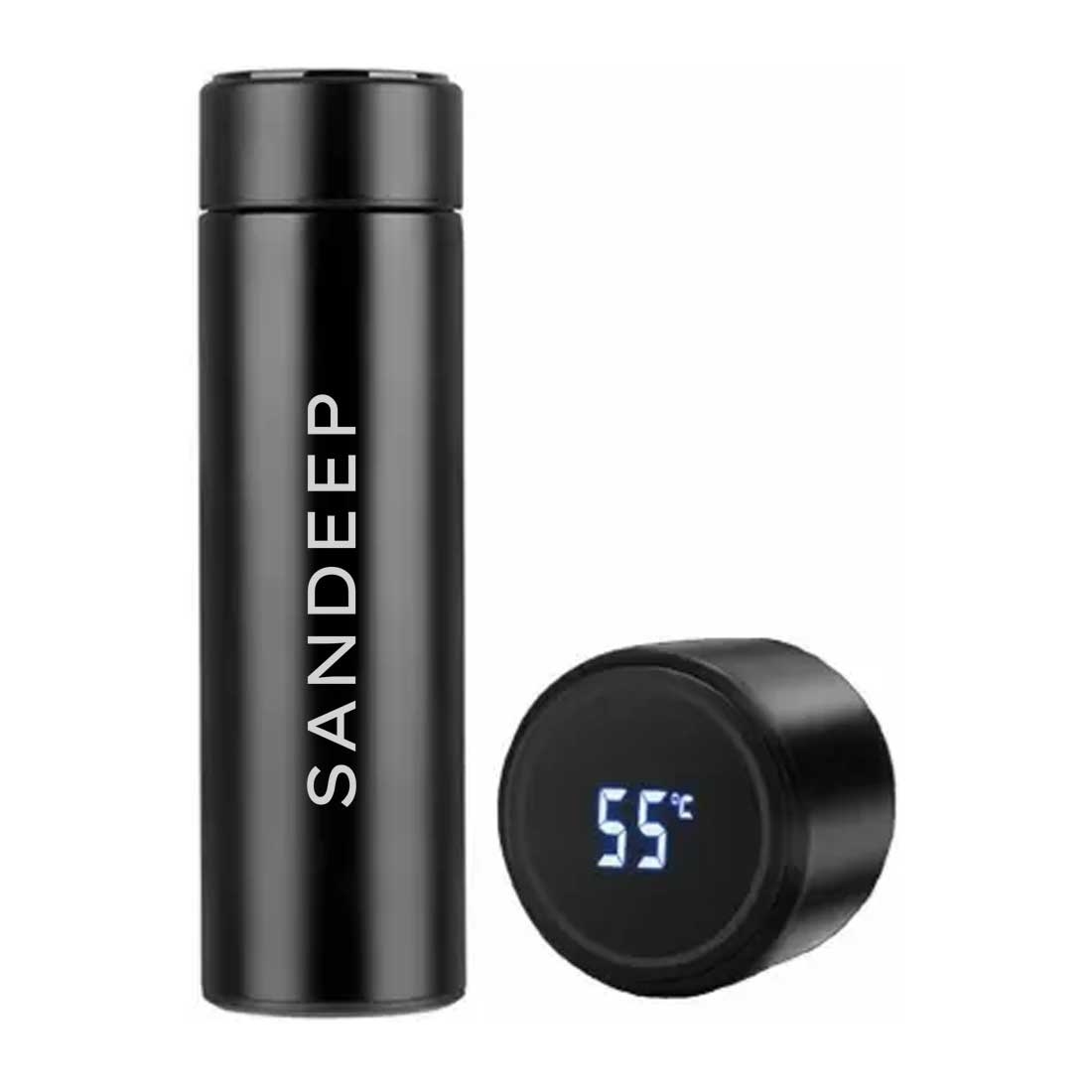 Black Personalised Thermos Chai Flask With Temperature Display - Add Text