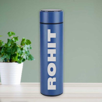 Blue Personalised Thermos Flask With Temperature Display - Add Name