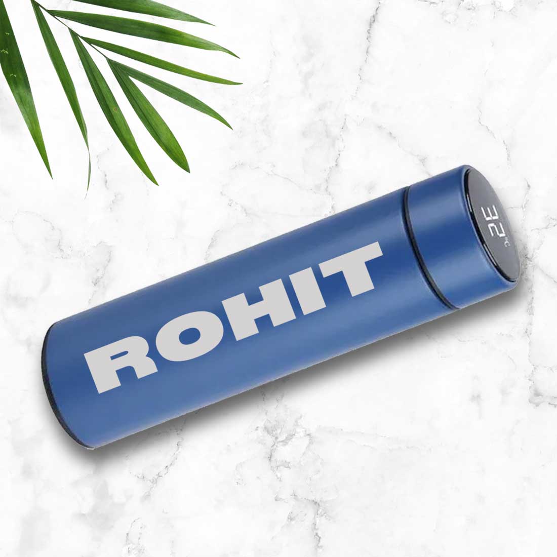 Blue Personalised Thermos Flask With Temperature Display - Add Name