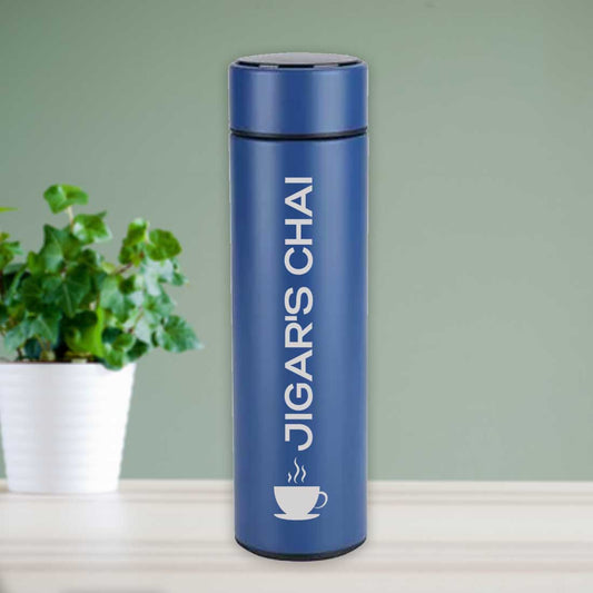 Blue Personalised Thermos Flask For Tea With Temperature Display - Chai Lovers