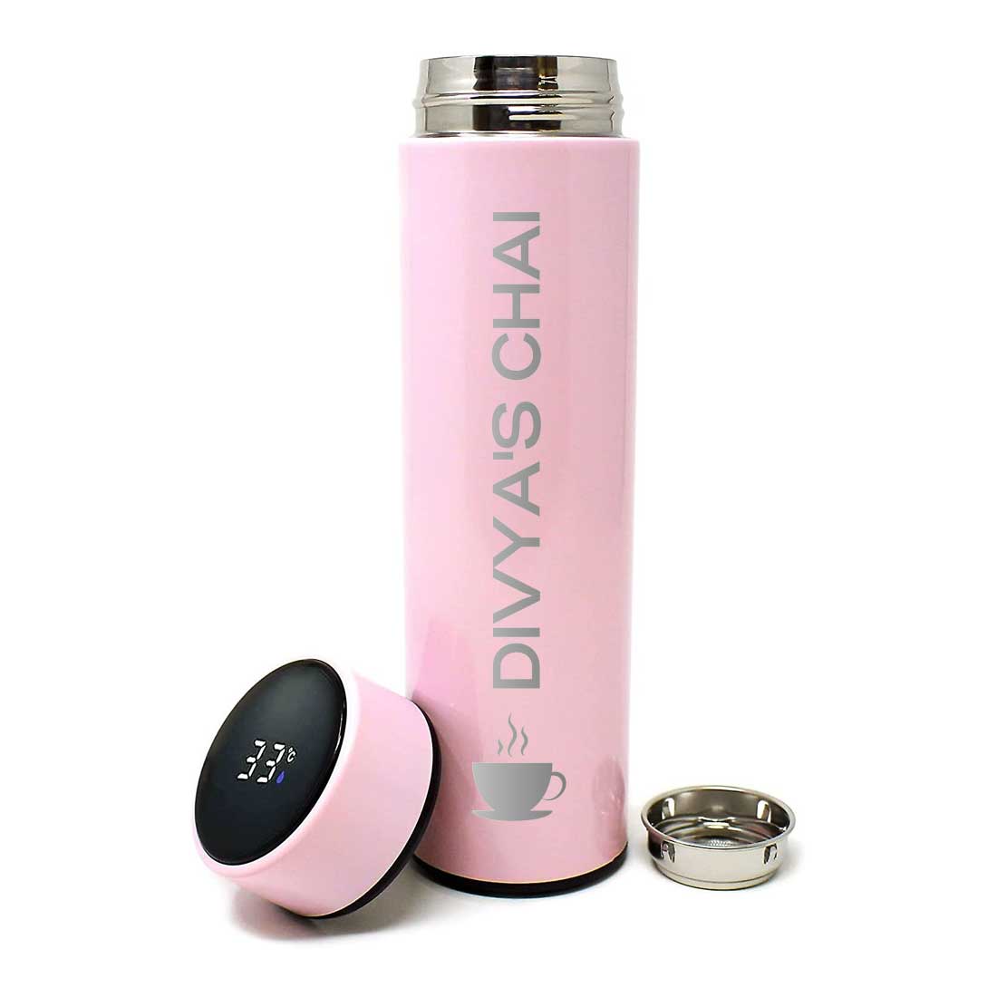 Pink Personalised Thermos Chai Flask With Temperature Display - Tea Lovers