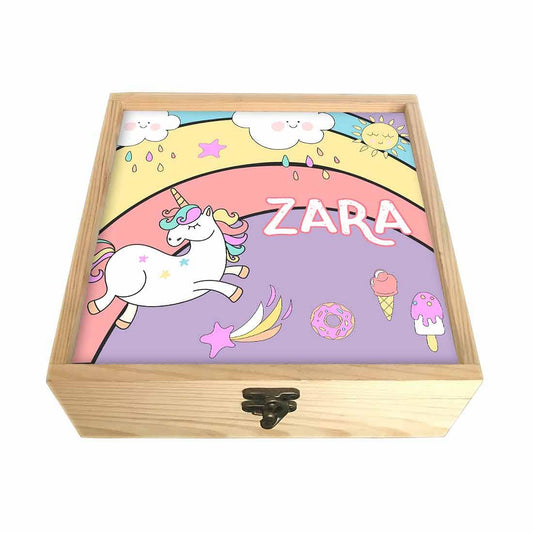 Wooden Jewellery Box Organizer - Unicorn And Rainbow Nutcase