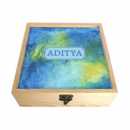 Custom Return Gift Jewellery Box - Arctic Space Dark Blue and Green Watercolor Nutcase