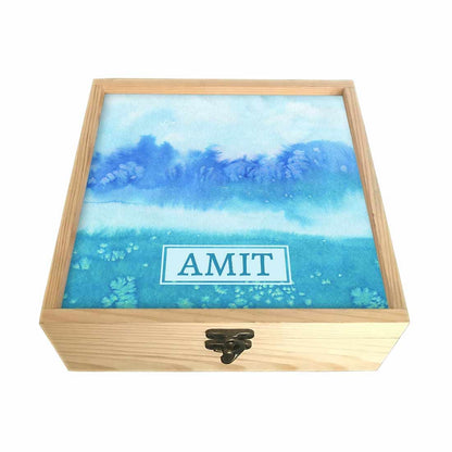 Antique Customized Jewellery Box - Arctic Space Sky Blue Watercolor Nutcase