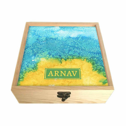 Wooden Traditional Jewellery Box - Arctic Space Yellow and Green Watercolor Nutcase