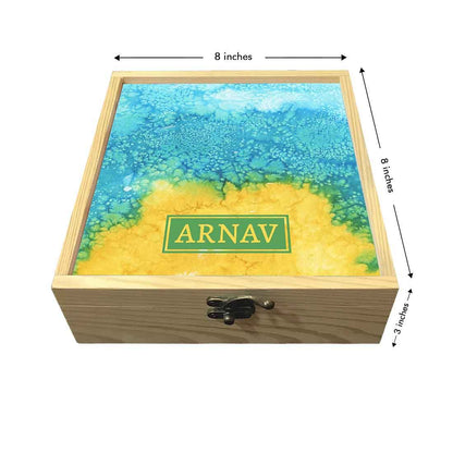 Wooden Traditional Jewellery Box - Arctic Space Yellow and Green Watercolor Nutcase