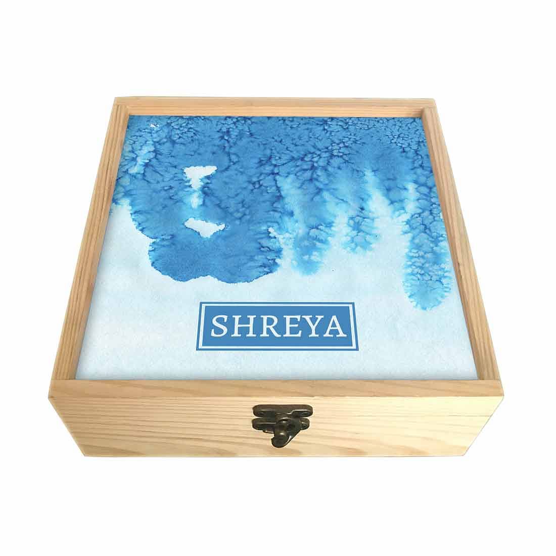 Wooden Jewellery Box for Women - Arctic Space Blue Watercolor Nutcase