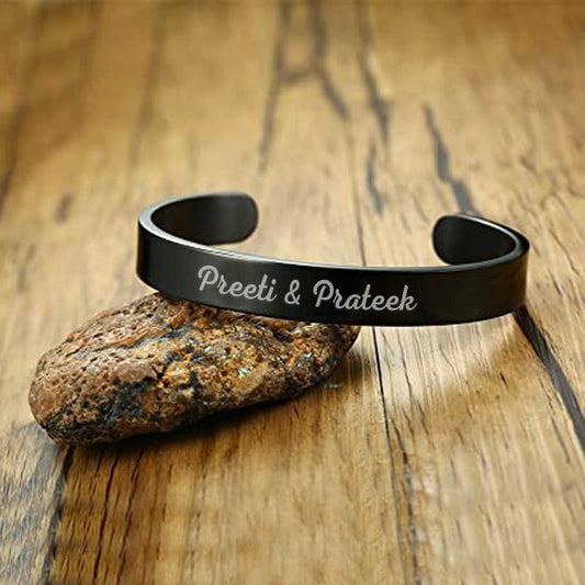 Custom Bracelet Boyfriend with Name Valentines Day Gift - Black Rhodium