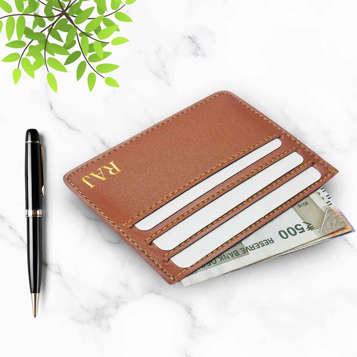 Personalized Card Wallet With Name for Men - Brown Nutcase