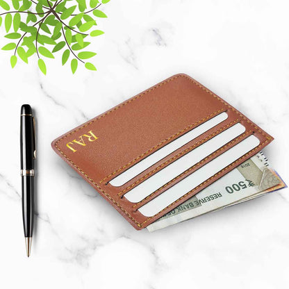 Personalized Card Wallet With Name for Men - Brown Nutcase