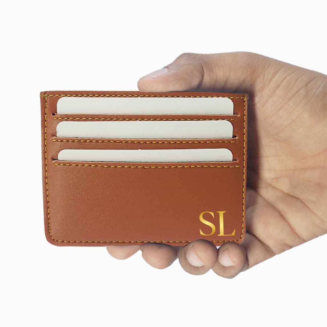 Customized Business Card Organizer Add Initials for Men - Brown Nutcase