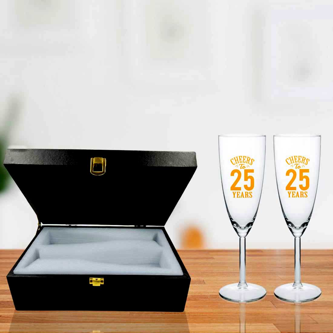 25th Anniversary Gifts for Couples with Champagne Glass Set - Available in Black