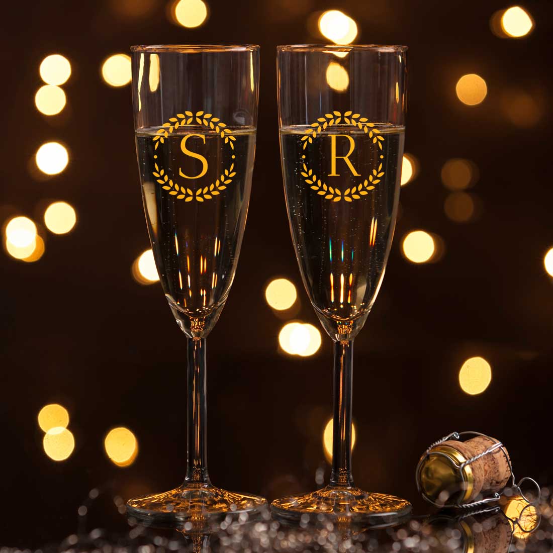 Custom Champagne Flute Glass Set of 2 with Gift Box - Available in Black / Pink Boxes