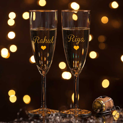 Gift Box with Pair of Champagne Glasses for Couple - Black Boxes Available