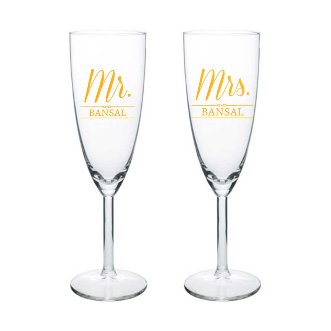 Mr and Mrs Champagne Glasses Flute Glass Set of 2  - Wedding Anniversary Gifts