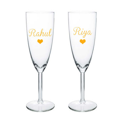 Personalized Champagne Flute Glass With Name Set Of 2 - Anniversary Gift For Couples