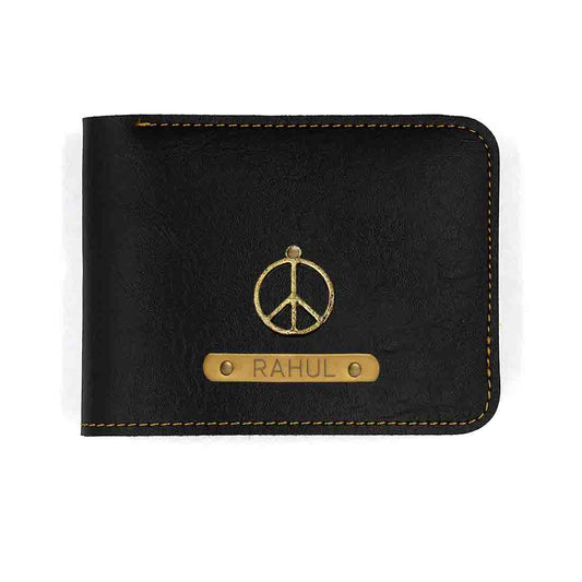 Personalized Custom Wallets for Men with Name & Charm - Peace Sign