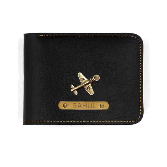 Personalised Wallet for Him Men Black Purse - Airplane