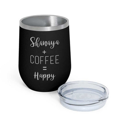 Personalized Coffee Cup with lid Name Engraved Stainless Steel Mug-Happy