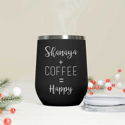 Personalized Coffee Cup with lid Name Engraved Stainless Steel Mug-Happy