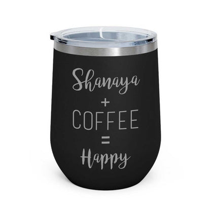 Personalized Coffee Cup with lid Name Engraved Stainless Steel Mug-Happy