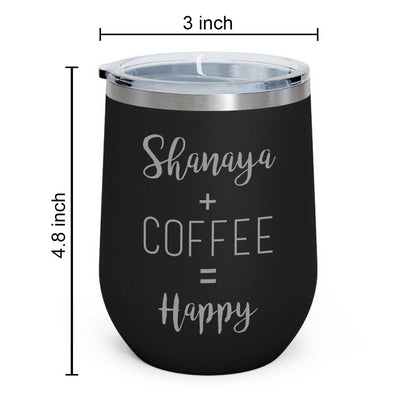 Personalized Coffee Cup with lid Name Engraved Stainless Steel Mug-Happy