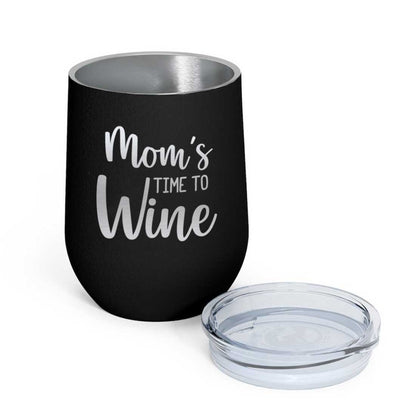 Designer Steel Travel Coffee Flask Mug With Lid Gift for Mothers Day Gifts - Mom's Time To Wine