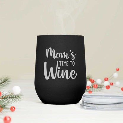 Designer Steel Travel Coffee Flask Mug With Lid Gift for Mothers Day Gifts - Mom's Time To Wine