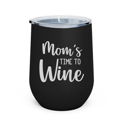 Designer Steel Travel Coffee Flask Mug With Lid Gift for Mothers Day Gifts - Mom's Time To Wine