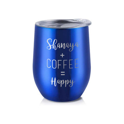 Personalized Coffee Cup with lid Name Engraved Stainless Steel Mug-Happy