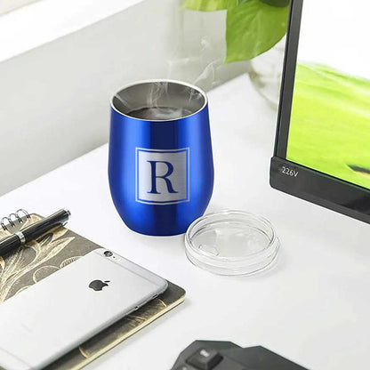 Personalised Small Coffee Tumbler for Travelling Engraved Stainless Steel Mug (350 ML) - Monogram