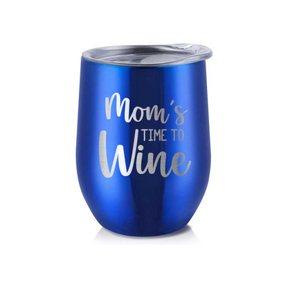 Designer Steel Travel Coffee Flask Mug With Lid Gift for Mothers Day Gifts - Mom's Time To Wine