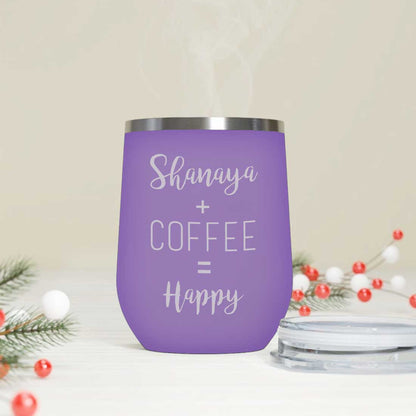 Personalized Coffee Cup with lid Name Engraved Stainless Steel Mug-Happy