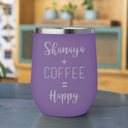 Personalized Coffee Cup with lid Name Engraved Stainless Steel Mug-Happy