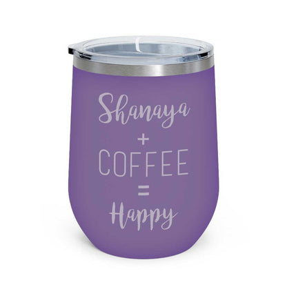 Personalized Coffee Cup with lid Name Engraved Stainless Steel Mug-Happy