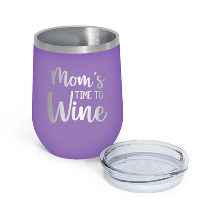 Designer Steel Travel Coffee Flask Mug With Lid Gift for Mothers Day Gifts - Mom's Time To Wine